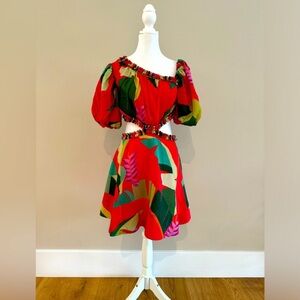 FARM Rio Colorful Red Heliconia Mini Dress